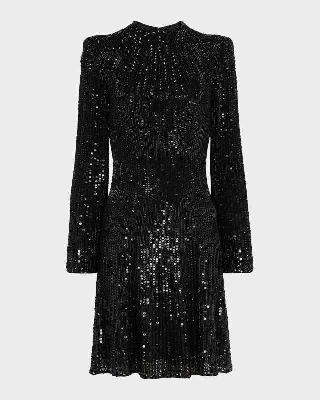 Crystal Crunch Long-Sleeve Mini Dress